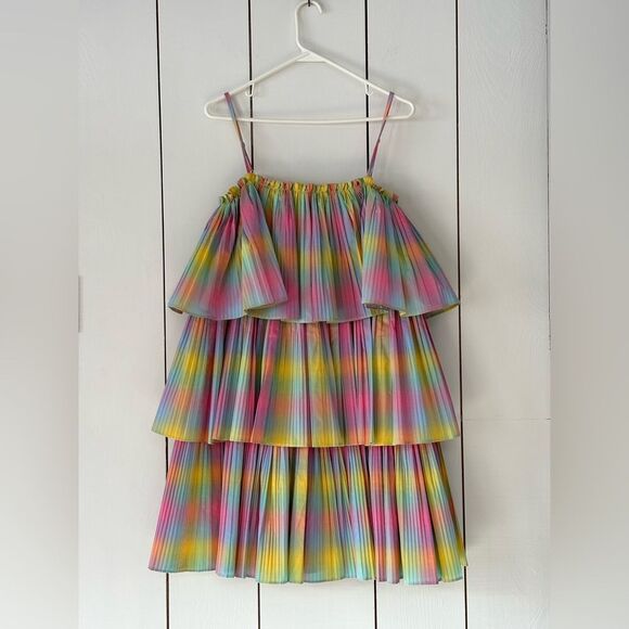 Anthro Beatrice B Tiered Babydoll Dress 6 NWT Pastel Pink Butter Yellow Blue - Picture 6 of 14